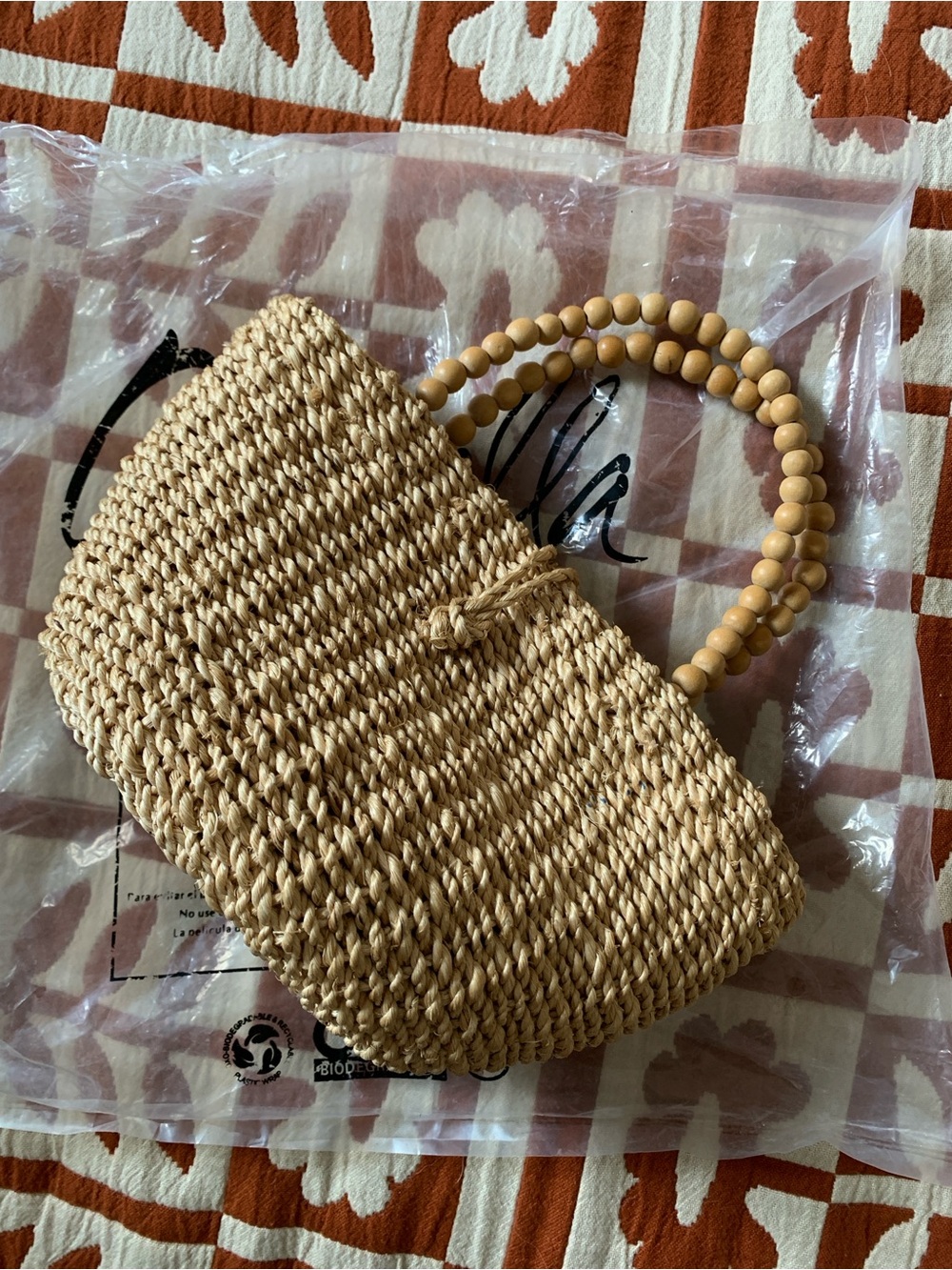 Olli Ella  Seagrass Childrens Purse w/ Wooden Beads